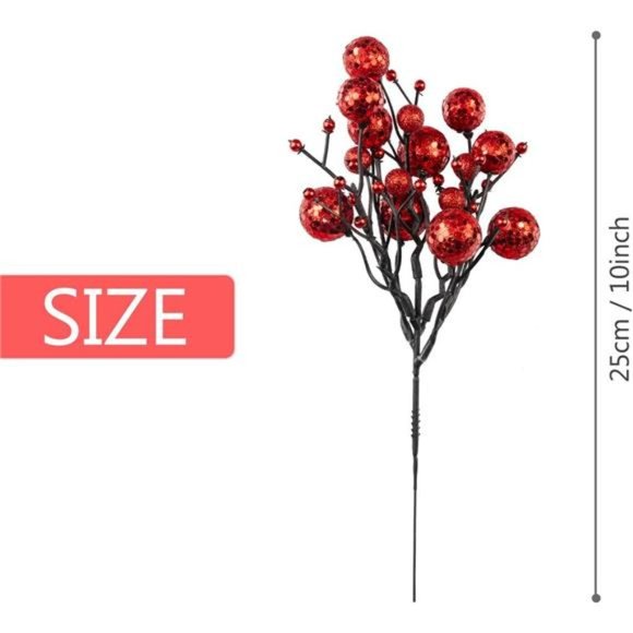 Red Christmas Berry Picks Decor Pack of 9 Artificial Glittered Berries Stems - Picture 5 of 7
